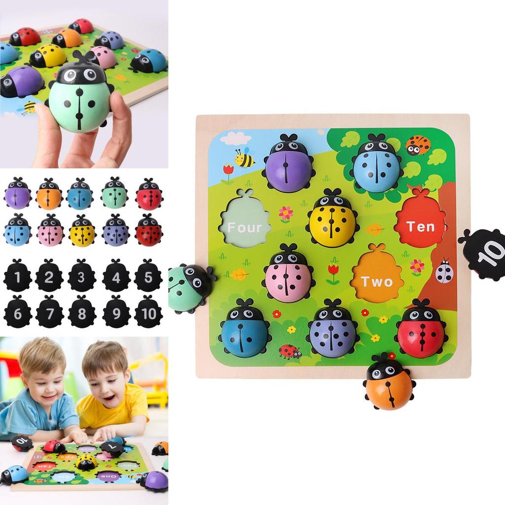 Jouet coccinelle en bois avec chiffres pour enfants, apprentissage éducatif et développement cognitif