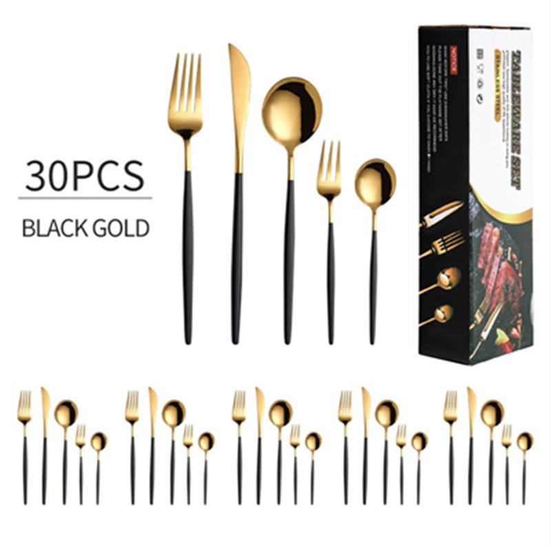 Gold Cutlery Set Stainless Steel Dinnerware Set 30Pcs Knives Forks Coffee Spoons Flatware Set Kitchen Dinner Tableware Set