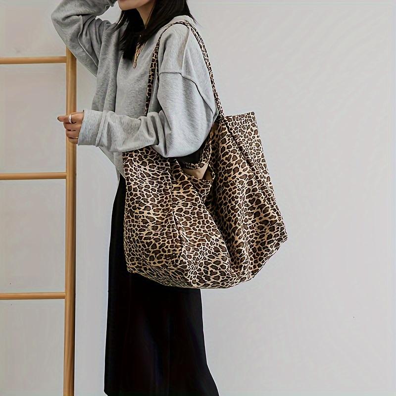 Korean Large Capacity Lazy Style Leopard Print Single Shoulder Tote Bag, New Versatile Commuting Student Bag