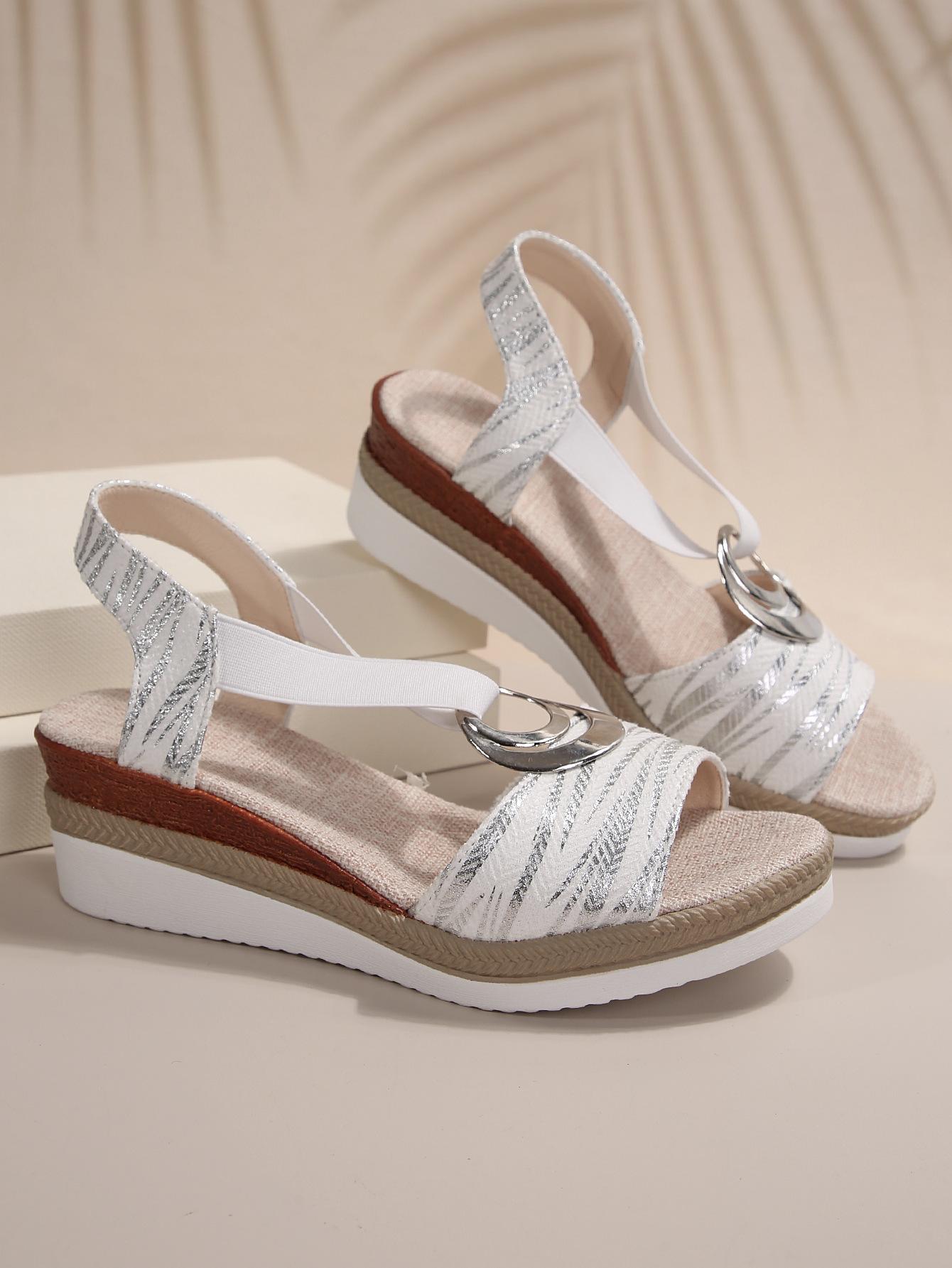 

Women s sandals summer metal buckle decorative hemp rope wedge heel light bottom fish mouth sandals 36 білий