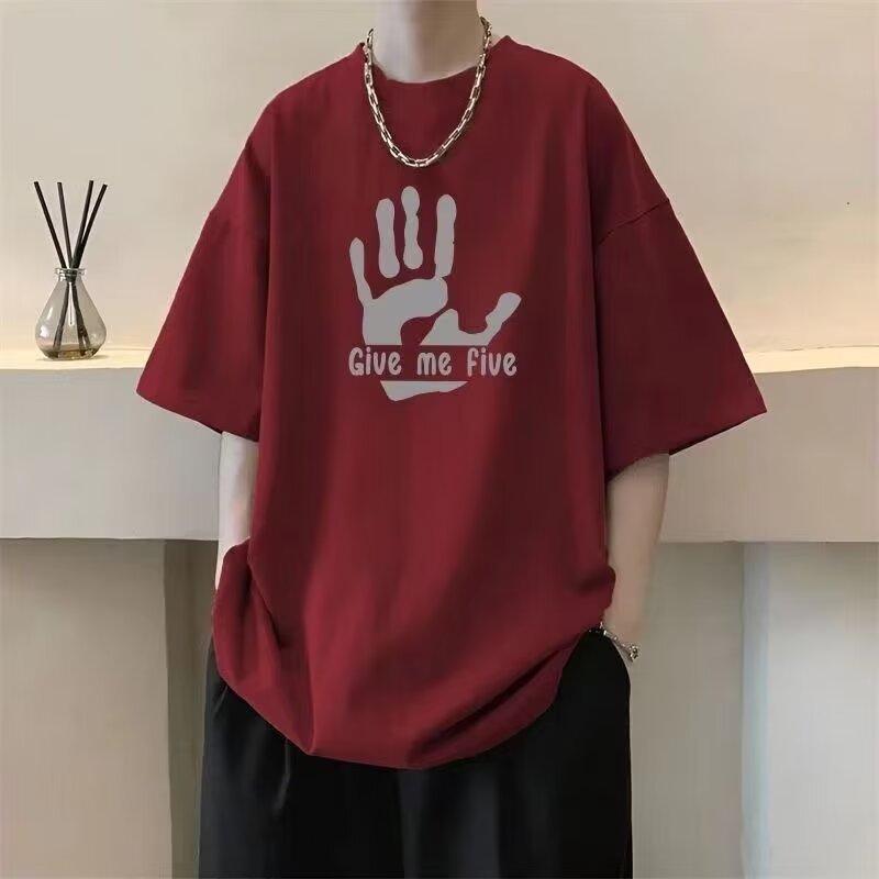 Nova camiseta de manga curta para homens no verão, tendência de estilo coreano, top simples de meia manga, camiseta de marca casual solta estilo Hong Kong