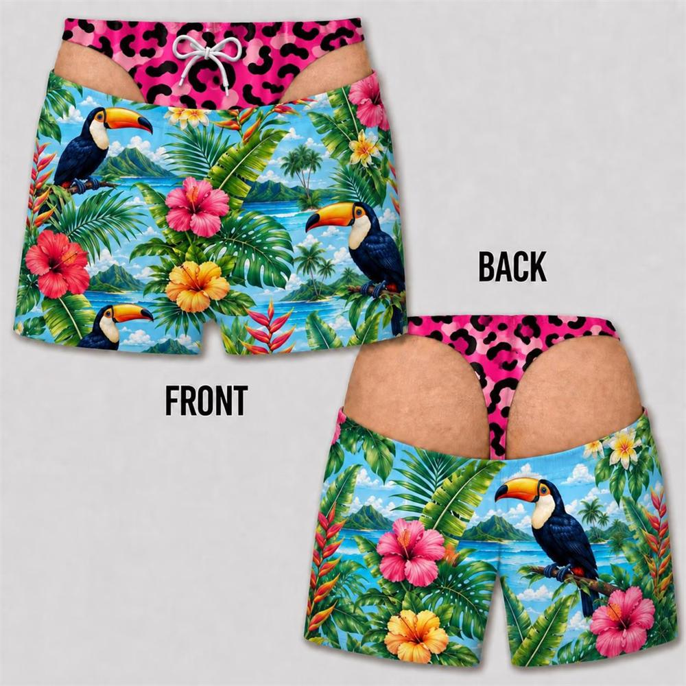Fun 3D Print Leopard Print Hawaii Floral Swim Trunks For Men Summer Sea Beach Casual Beach Party Essentials Viral Board Short