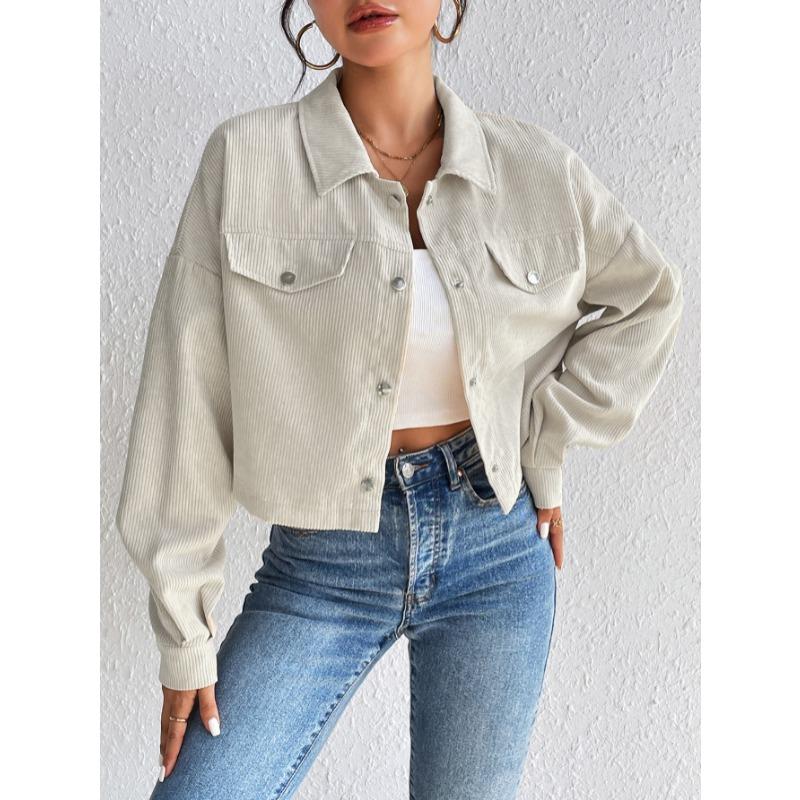 Autumn and Winter Loose Long Sleeve Casual Women Short Coats Buttons Simple Elegant Fashion Office Jacket Lapel Ladies Solid Color Clothing