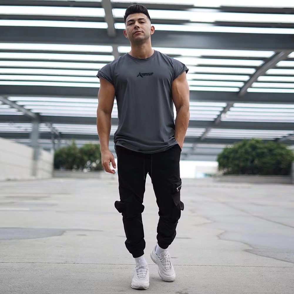 [Anmur] Men's Short-Sleeve T-Shirt, Training Wear, Sweat-Wicking, Quick-Drying, Innerwear, Top, Gym, Strength Training, Fitness, Loose Fit, Black, XL