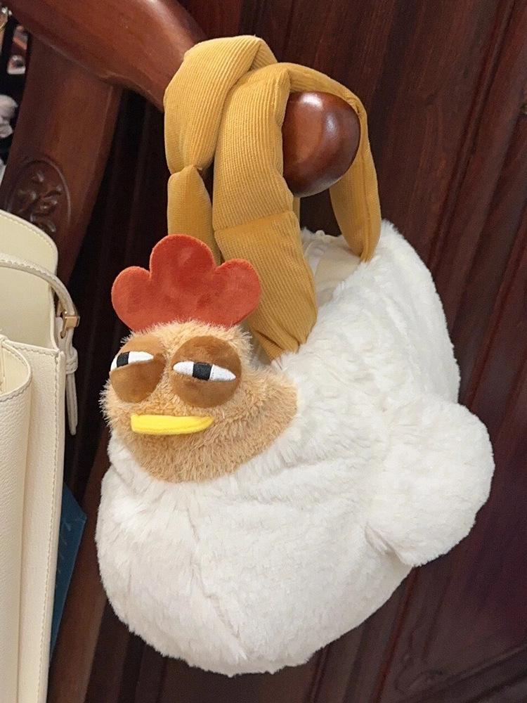 Funny Playful Giggle Chicken Plush Handbag - Large Capacity Cartoon Shoulder Bag