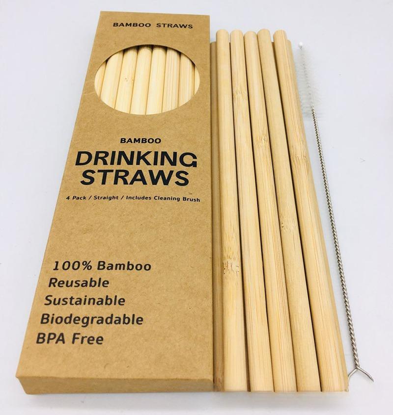 12Pcs Reusable Bamboo Straws Eco-friendly Bar Party Drinking Straw with Cleaning Brush Natural Bamboo Cocktail Straws boba tea