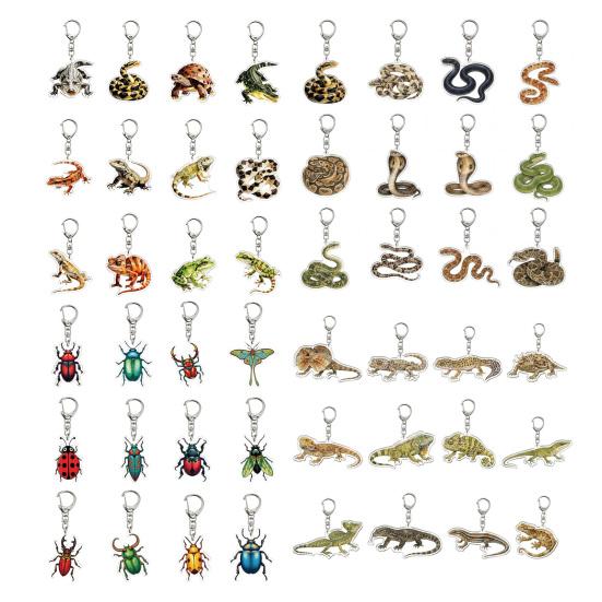 Portable Acrylic Decor 12Pcs 2D Snake Keychain Set, Lizard Reptile Insect Key Realistic Animal Ring Holder, Decorative Pendant for Backpacks Handbags