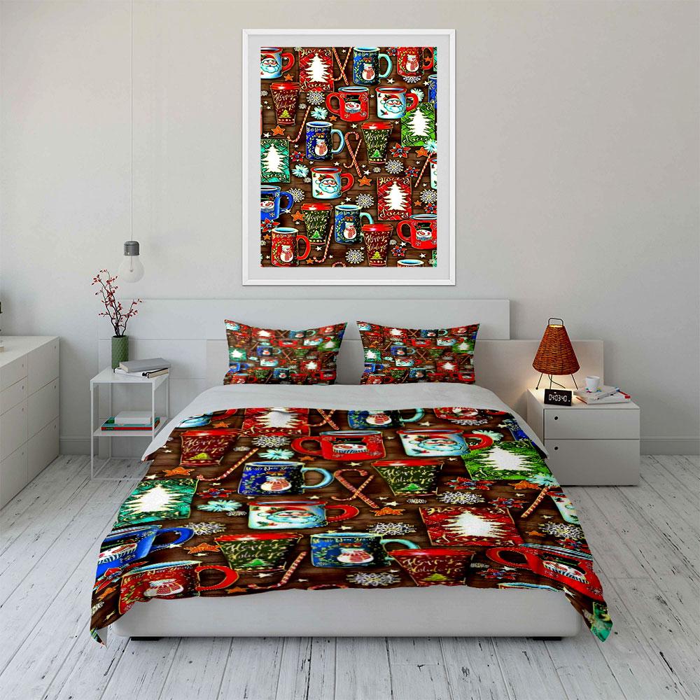 Christmas Mugs and Patterns Bedding Duvet Cover Set Duvet Cover Pillowcases  (1*Duvet Cover 2*Pillowcases, without duvet insert)