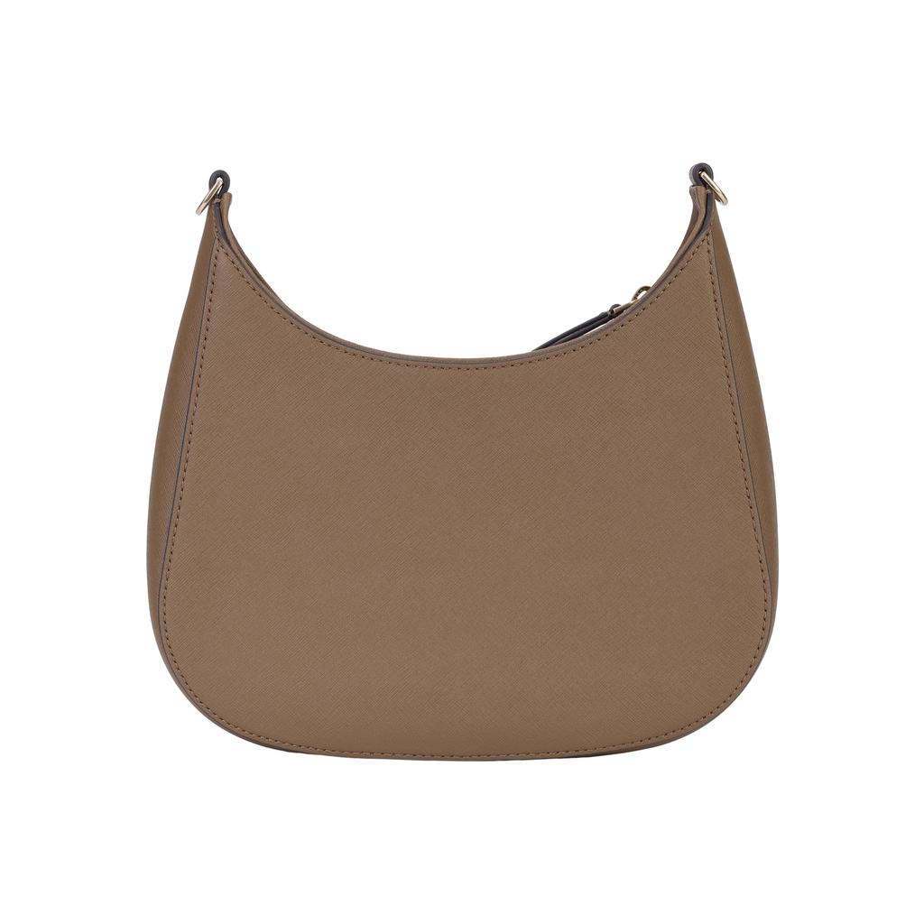 Tory Burch Emerson Minimalist Casual Zipper Opening Textured Leather Crescent Bag Women Shoulder Bag Brown 137417-909