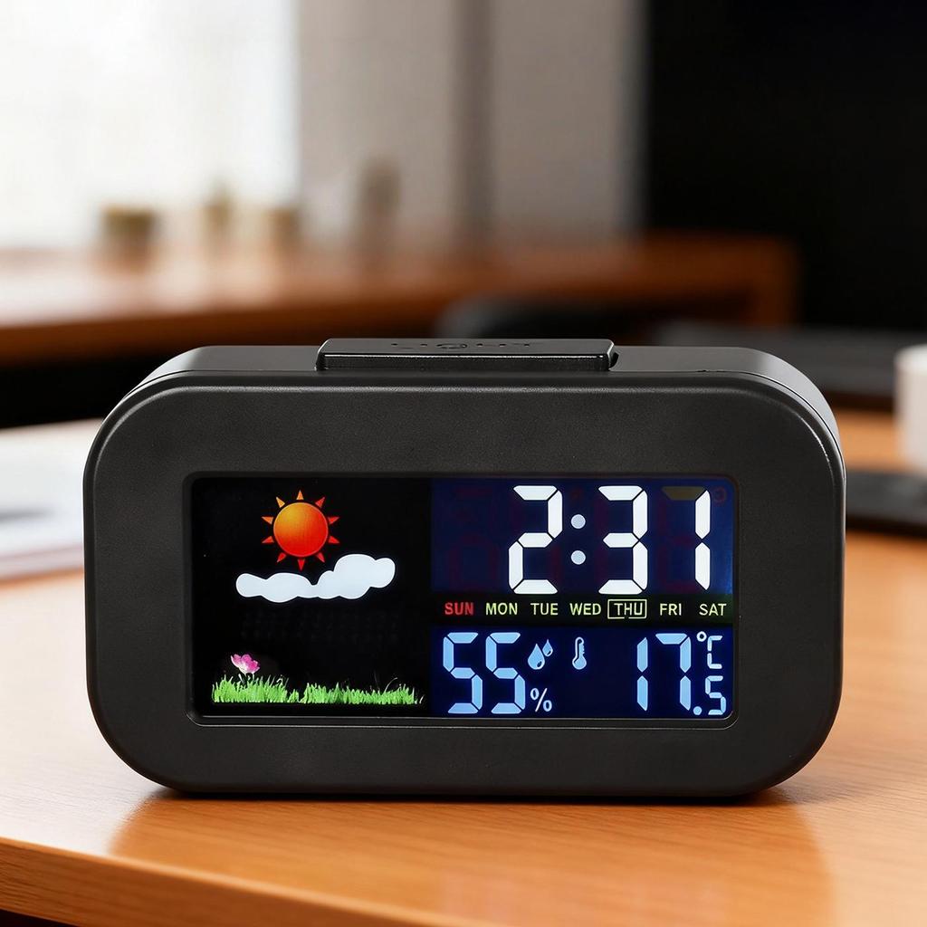 Despertador Digital de LED com Previsão do Tempo, Exibição de Temperatura e Umidade