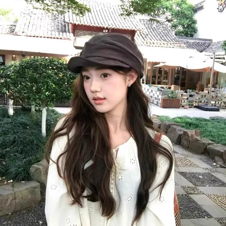 Japanese niche cotton and linen pleated cloud beret female spring and autumn face small newsboy hat octagonal painter hat