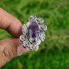 925 Silver Natural Chevron Amethyst Statement Flower Adjustable Ring