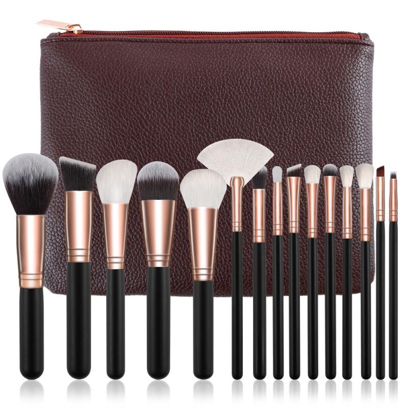 15-Piece Makeup Brush Set with Zipper Bag: Includes Powder, Highlighter, Eyeshadow Brushes, Multi-Functional Beauty Tools, In Stock