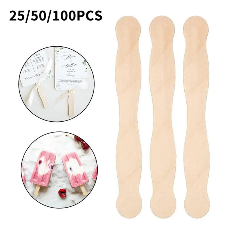 Wooden Popsicle Craft Sticks and Paddle Spoons for DIY Ice Cream Making Crafts Party Kitchen Use 25/50/100PCS