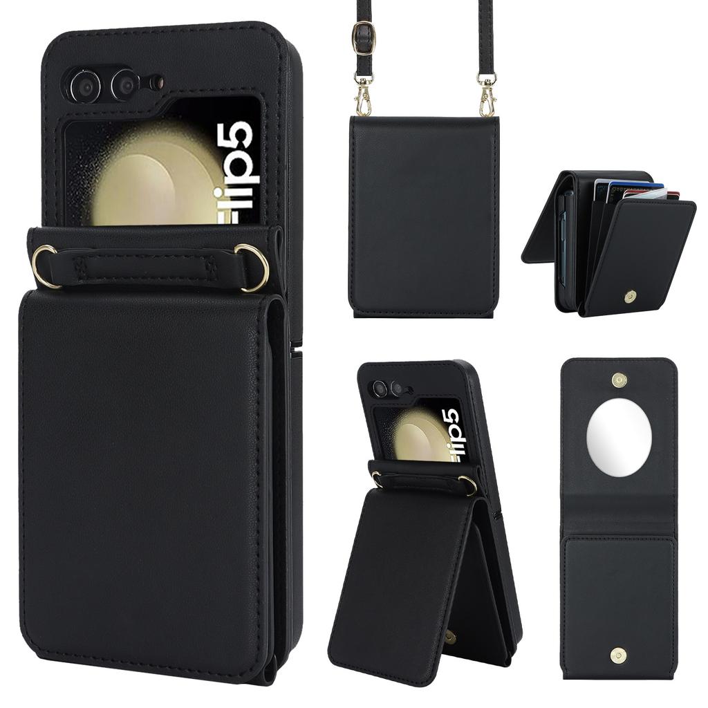 Applicable to Samsung Zflip5 bracket organ crossbody wallet case zflip4 niche multi-card mirror all-inclusive anti-drop case
