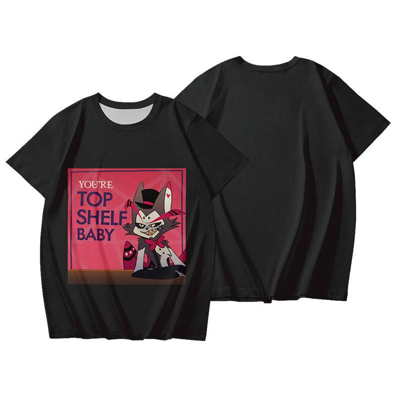 

10 цветов Hazbin Hotel Аниме Женские и мужские футболки Аниме Рубашка с круглым вырезом с мультяшным принтом Негабаритные с короткими рукавами Модная мужская одежда Уличная одежда XL чёрный