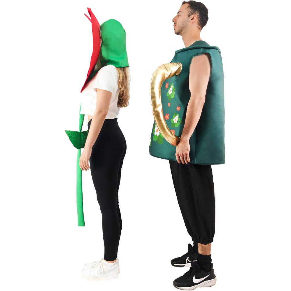 2 Pcs Couples Adults Sprinkler Kettle and Flower Suit Halloween Costumes Women and Men Garden Tools Party Cosplay