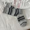 5 Pairs Blogger Simple Versatile Grey and Blue Socks Women's Mid-calf Socks Anti-pilling Sweat Striped Stacked Socks