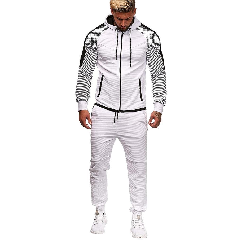 Men's Spring & Round Neck Hooded Colour Blocking Cardigan Sweatshirt Suit