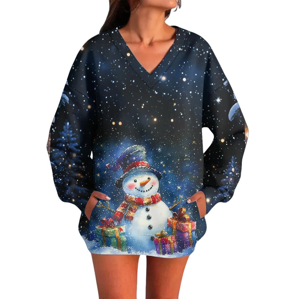 Women's Casual And Fashionable Christmas Print Long-Sleeved Top