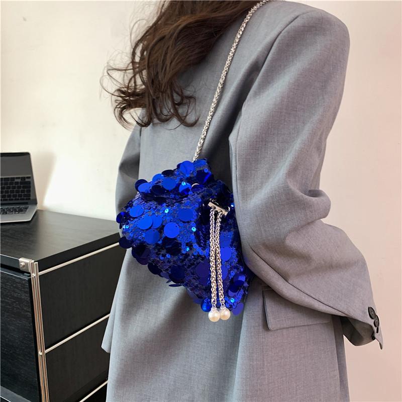 Niche Texture Sequined Chain Small Bag Women's New Versatile Fashion Oblique Span Small Square Bag Shoulder Bag