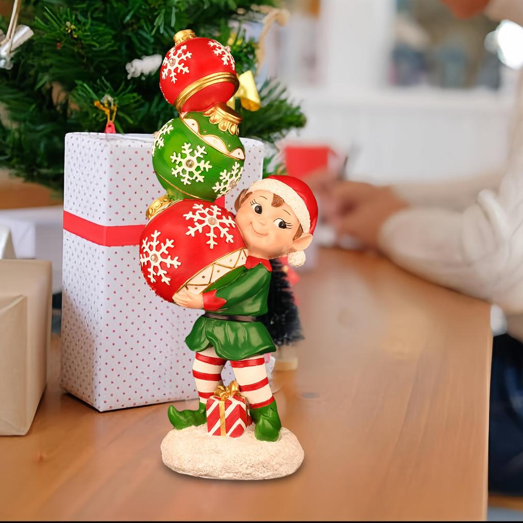 YUETJIN 12" Indoor Farbwechselnde Gestapelte Weihnachtskugel Elfenornament – Schneeflocken-Weihnachtsdekoration mit LED-Lichtern