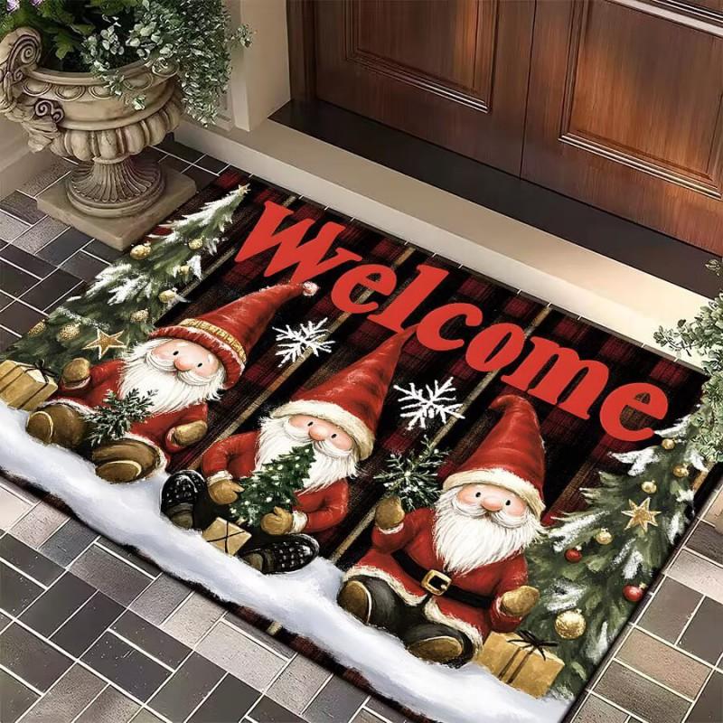 Christmas Gnome Floor Mat Entryway Bathroom Non-Slip Door Cartoon Snowflake Design Crystal Velvet Washable
