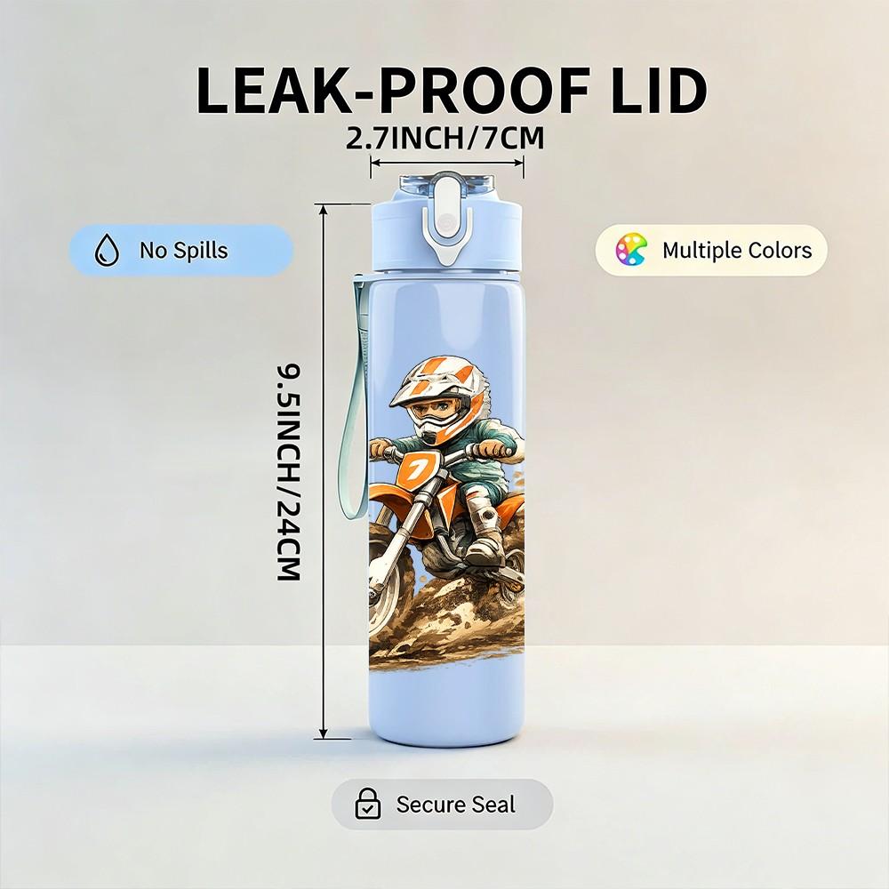 1PC Motocross Dirt Bike Rider Print 750ml Color Plastic Sports Water Bottle Leakproof Flip Straw Lid Suitable for Sports Office Home Use