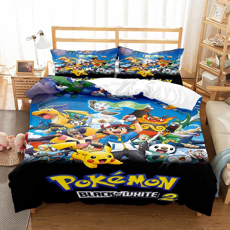 Pokemons Cartoon Anime Bedding Set Kawaii Pikachu Gengar Eevee Charizard Quilt Duvet Cover Pillowcase Kid Bed Set Twin King Size