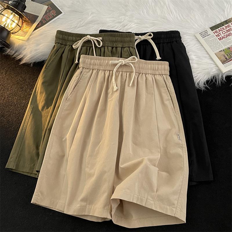 Men Summer Shorts Fashion Retro Solid Color Casual Straight Leg Bag Medium Size Trousers Loose Wide Leg Shorts Men Plus Size