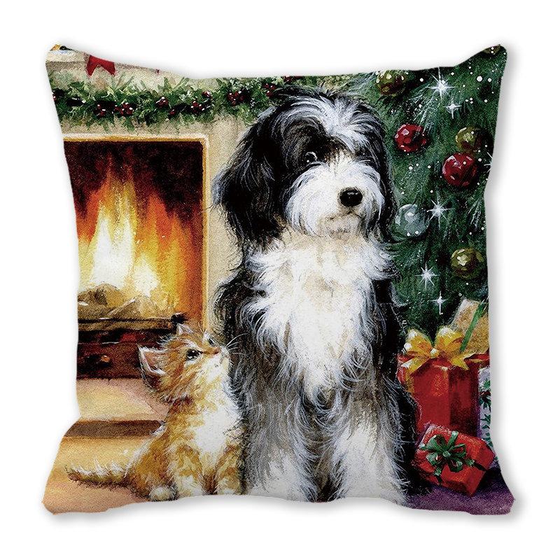 45x45cm pfirsichfarbenes Samt-Katzenkissen, weich und niedlich, Weihnachts-Sofakissen, festliche Heimdekoration,  (abnehmbar und waschbar)