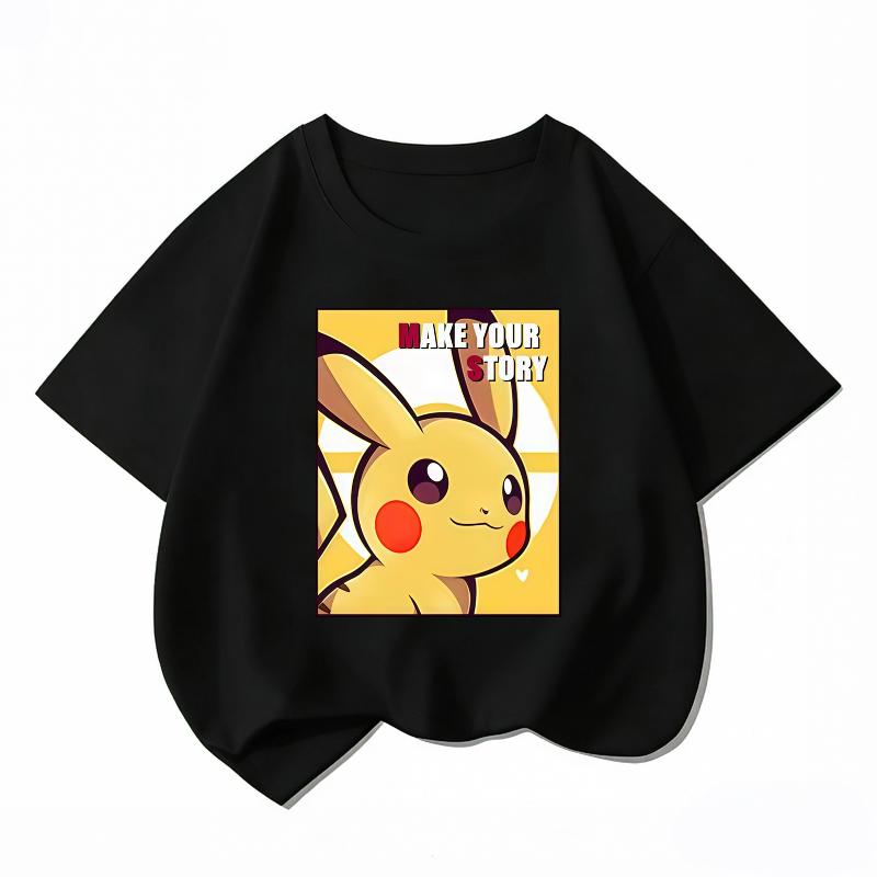 Potdemiel Summer New Pikachu Children's Pure Cotton T-Shirt, Boys and Girls Tops, Comfortable and Breathable Children's T-Shirt