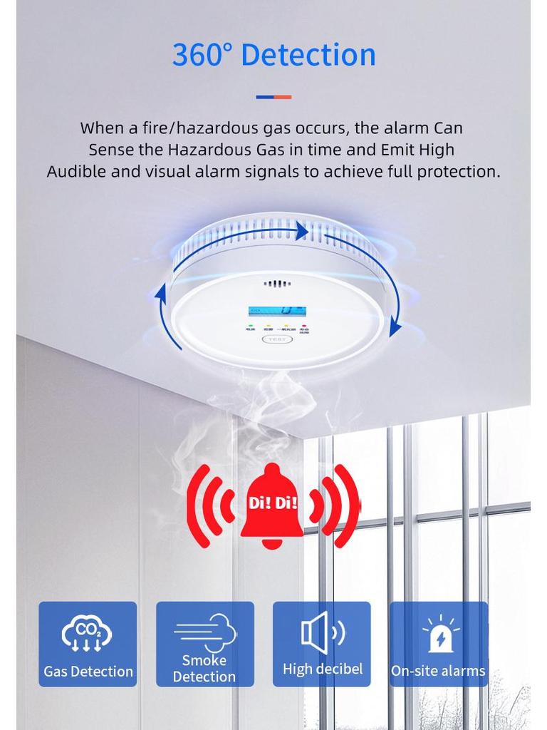 2-in-1 Smoke & Carbon Monoxide Detector with CE FCC ROHS Certification, Standalone Sound & Light Alarm