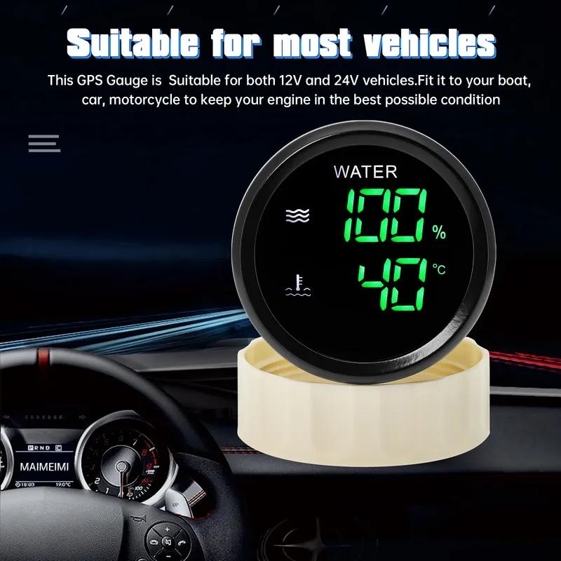 52mm Dual Gauge+Water Temp Sensor+Water Level Sensor 0-190 ohm Digital Water Tank Indicator/Water Temp Meter with Alarm Custom