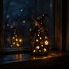 Collectible Halloween Figurine Witch with Star Light, Resin Tabletop Nightlight Lantern, Decorative Hollow Light Wizard Hat Broom Statue for