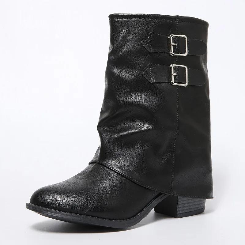 Buckles Trouser Boots for Women 2025 New Autumn Winter Chunky Heels Ankle Boots Punk Cool Comfy Combat Retro Style Ladies Shoes