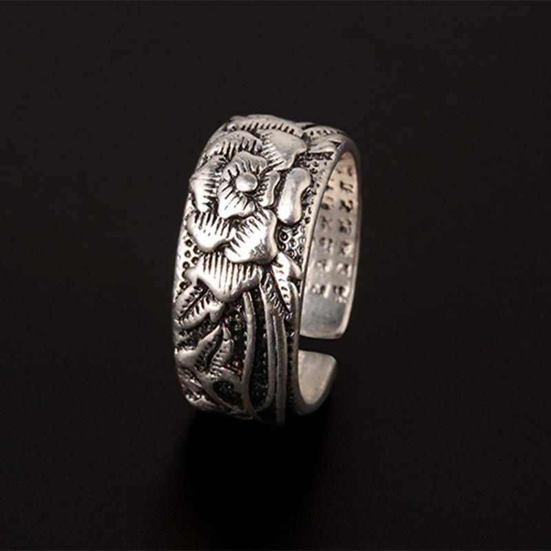 Retro Peony Ring For Men Women Punk Gothic Rock Hiphop Open Ring Handmade Designer Jewelry Biker Accessories Unisex Lover Gift