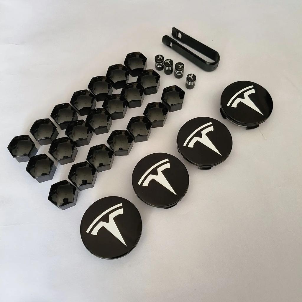 Pwmnb5 4PCS 25PCS 29PCS 56MM 57MM For Tesla Model3 ModelY Matte Black Juniper Sport Emblem Wheel Center Hub Cap Car Rims Cover Hubcaps