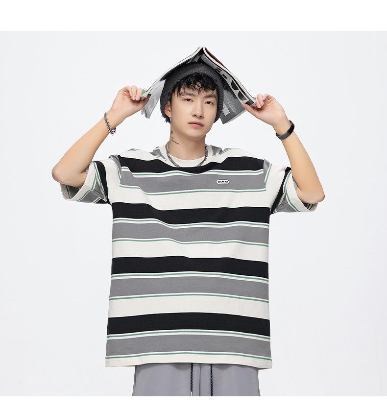 Fashion Loose Contrast Color Short Sleeve Main Striped T Shirts Couples Men Women Summer Soft Comfortable Casual