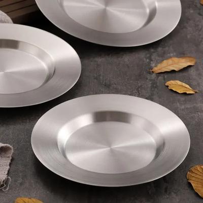 Korean Stainless Steel Disc Gold Western Plate Dessert Cake Flat   Dinner S  Dishes Kitchen Solid Metal Round Dishes