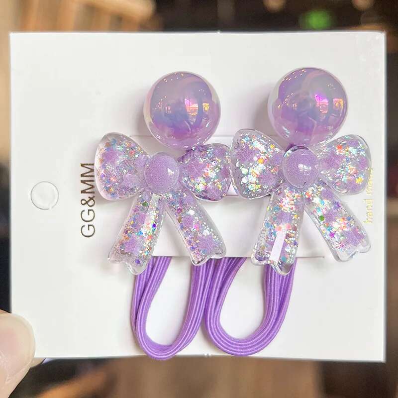 

2 штуки красочные блестящие галстуки-бабочки, принцессные головные уборы, эластичные резинки для волос для детей, милые детские резинки для волос, аксессуары для волос для девочек