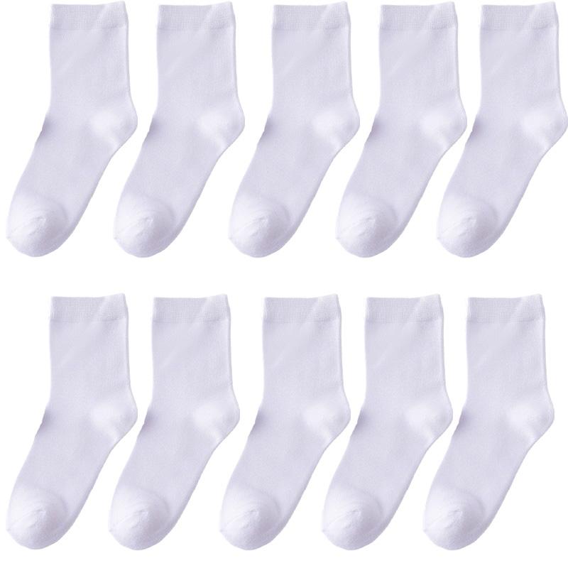 10 Pair Women's Bamboo Fiber Socks Harajuku Retro Solid Color Casual Ladies Set Black Socks Korean Style White Socks