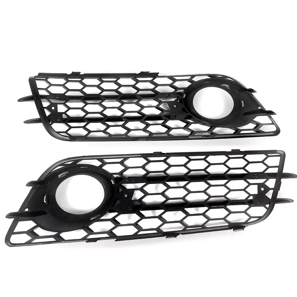 1 Pair Honeycomb Front Fog Light Grille Cover Bezel Trim Frames Left And Right Side Compatible For A4 B8 S-Line 2008-2012 8K0807682C 8K0807681C