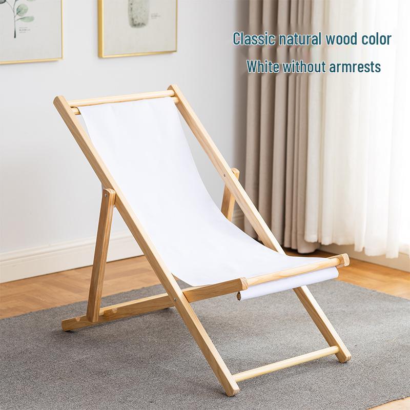 Solid Wood Outdoor Folding Recliner Beach Chair with Canvas for Adults