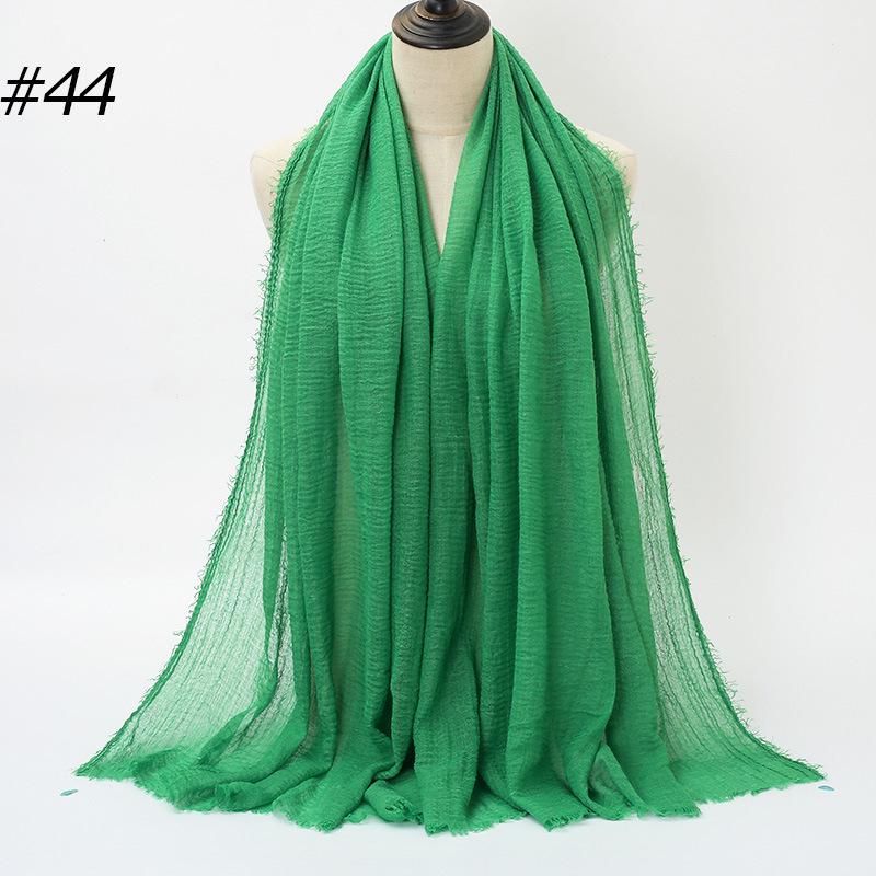 Solid Color Wrinkled Cotton-Linen Feel Women's Headscarf with Fur Edge