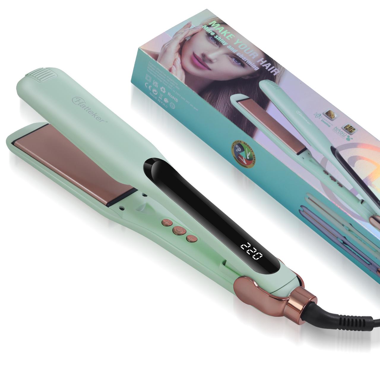 HATTEKER Профессиональный выпрямитель для волос Керамический утюжок для гладкого результата Регулируемая температура Двойное напряжение Выпрямляющий утюжок зелёный
