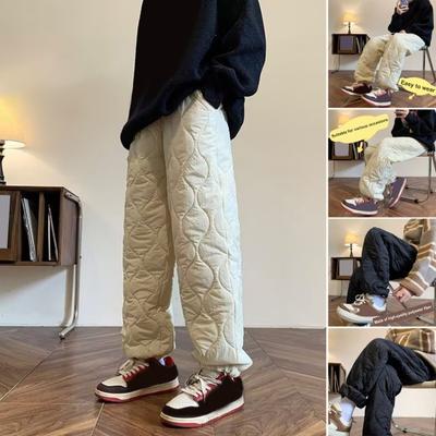 Herren Winterhose Verdickte Lammwollfleece gefütterte Stepphose Winddichte Straight Fit Hose mit Kordelzugverschluss für den täglichen Gebrauch