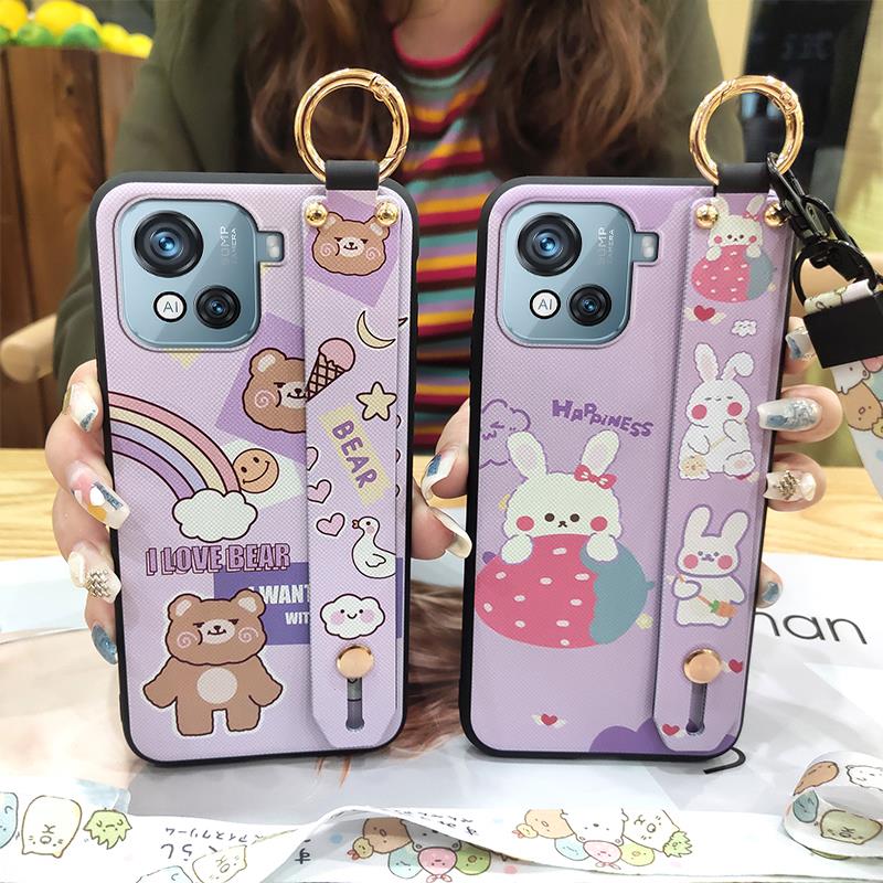 Dirt-resistant Wrist Strap Phone Case For Blackview Oscal C80 Cartoon Wristband Kickstand Silicone Cute Soft case Ring