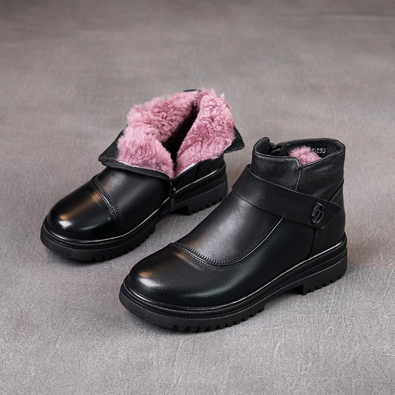 

Туфли бабушки из коровьей кожи первого слоя женские 2025 зима новые кожаные на плоской подошве удобные на плоской подошве на одном педале шерстяные туфли для мамы 41 чёрный