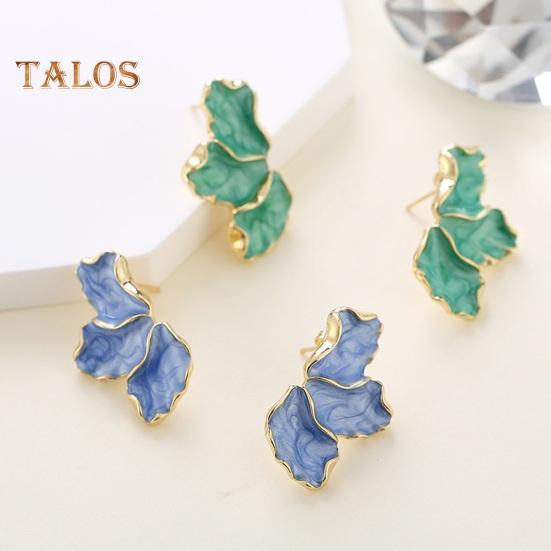 1 Pair Lady Earrings Petal Shape Oil Dripping Smooth Maple Decor Smooth Anti-slip Lightweight Prom Dating Cocktail Party Stud Earrings